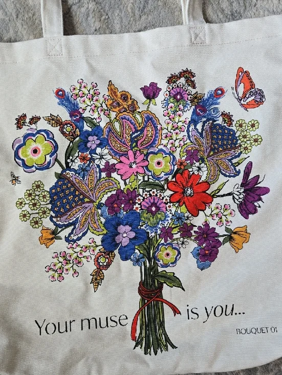 Vera Bradley Woodlark Canvas Floral Bouquet No 1 Tote Bag - Cream - Picture 2 of 7